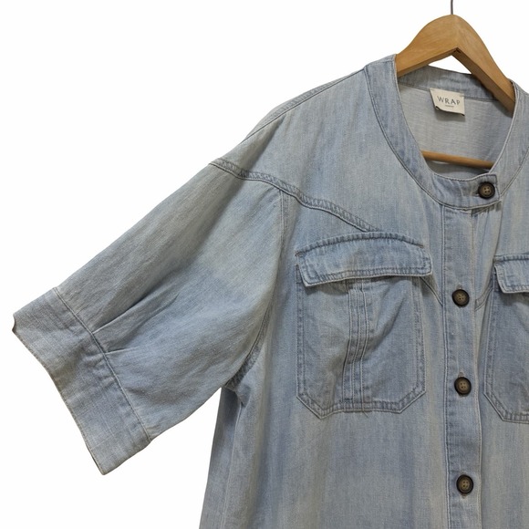 Wrap London Hemp Cotton Short Sleeve Button Up Shirt Dress US 12 UK 16 Blue - Picture 4 of 9